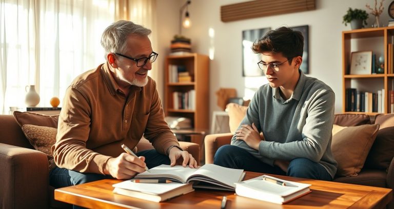Un professeur particulier donnant un cours de soutien à son élève.