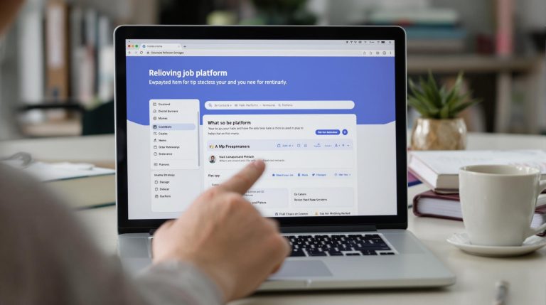 Person using a laptop displaying a job platform website.