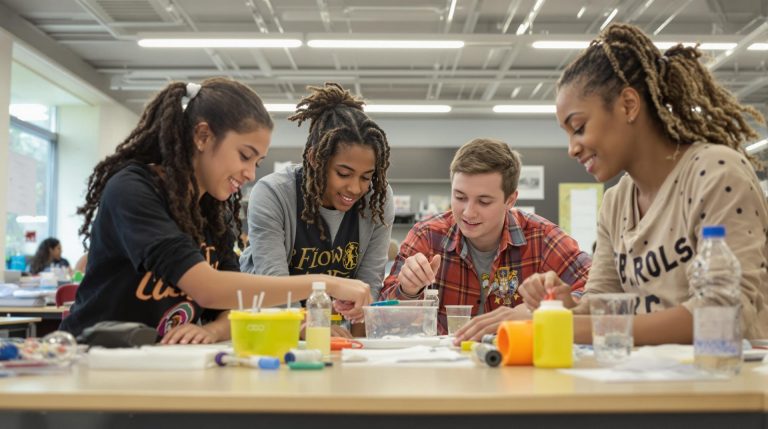 Group of students working on a science project