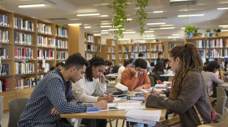 Students studying in a library