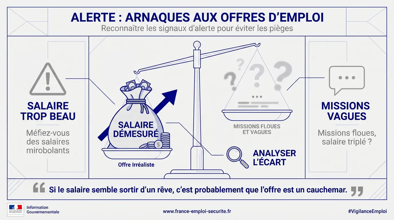 Graphique illustrant l'écart entre un salaire réel et une offre d'emploi frauduleuse