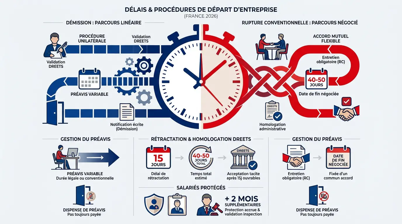 Calendrier et documents administratifs pour une rupture de contrat de travail en 2026