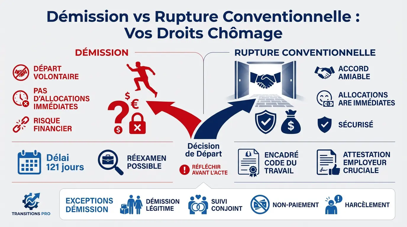 Comparaison entre démission et rupture conventionnelle pour les droits au chômage