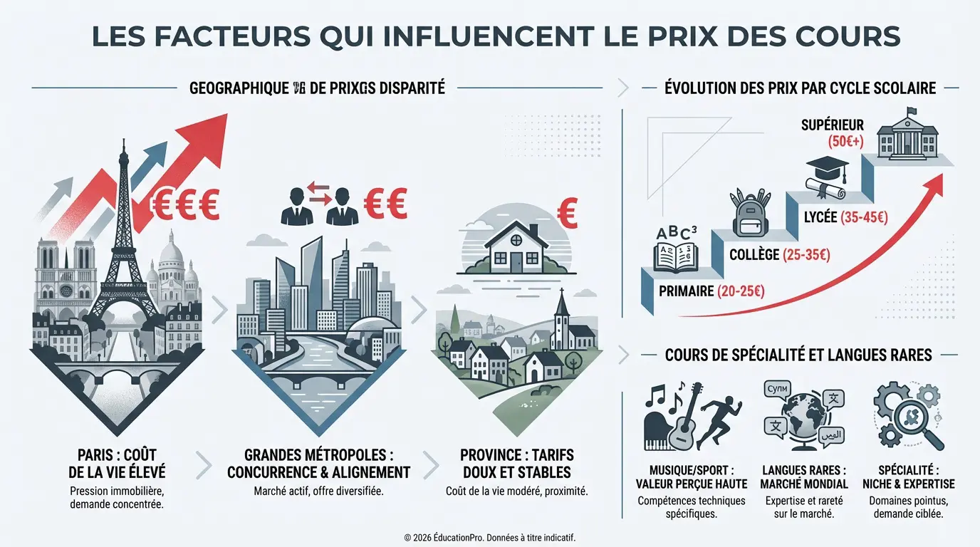 Graphique des facteurs influençant le tarif des cours particuliers
