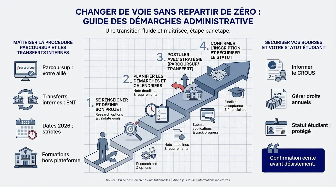 Étudiant consultant les procédures de réorientation universitaire