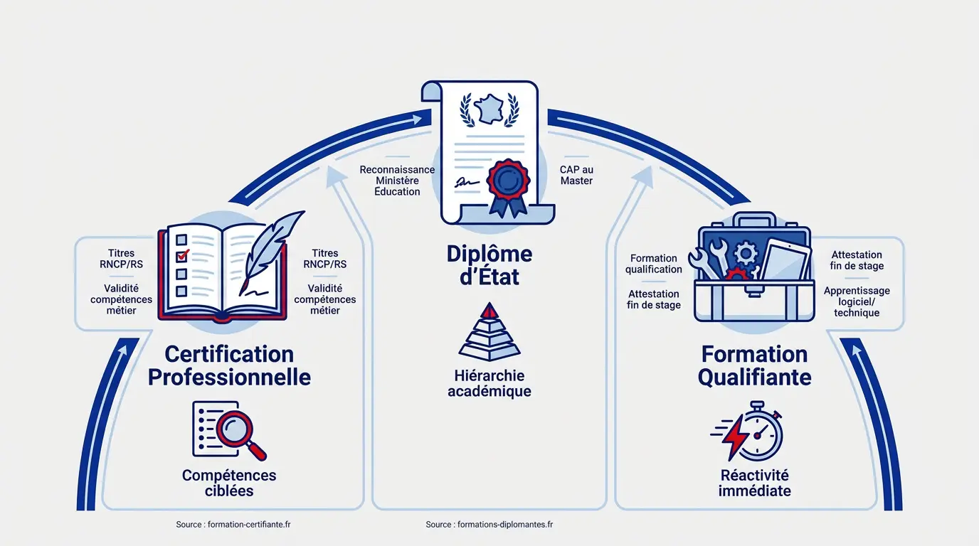 Schéma des niveaux de diplômes et certifications en France