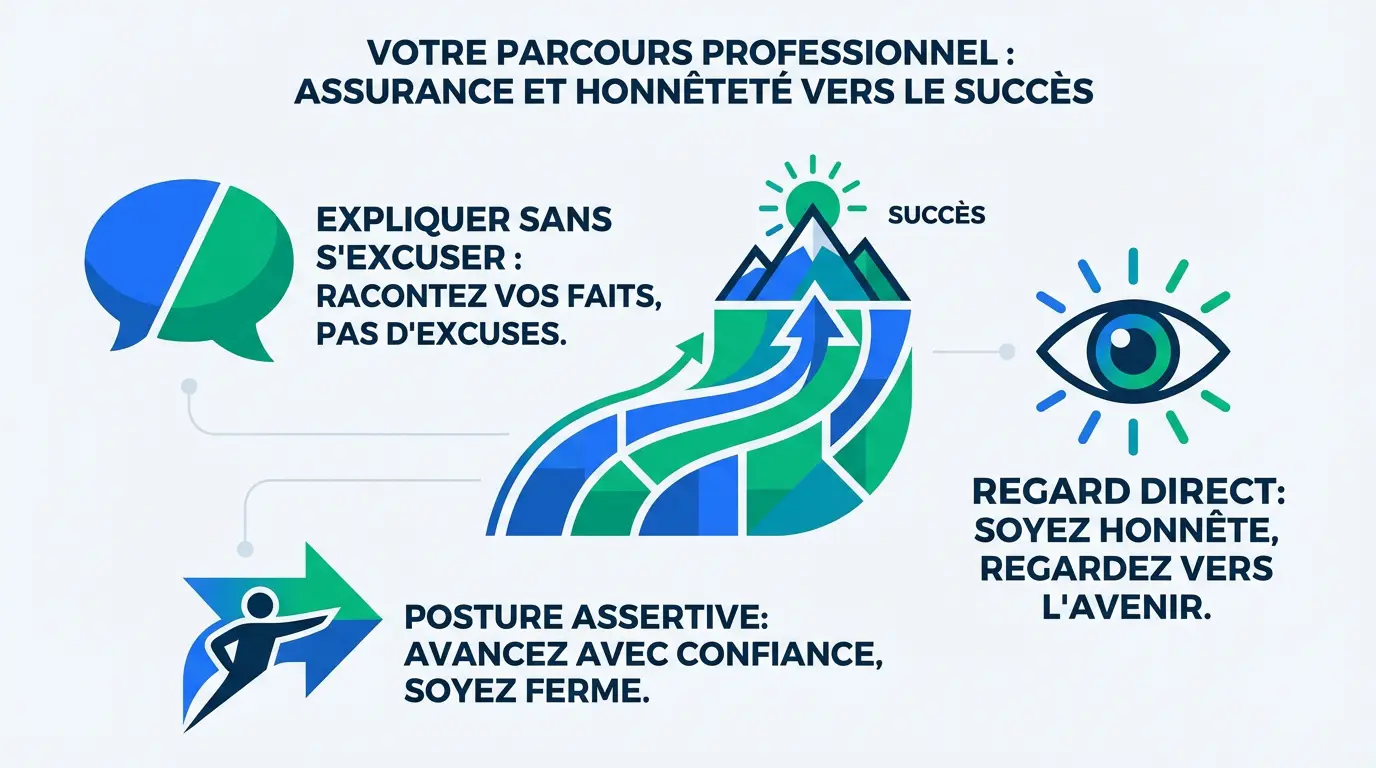 Candidat serein expliquant son parcours professionnel en entretien d'embauche