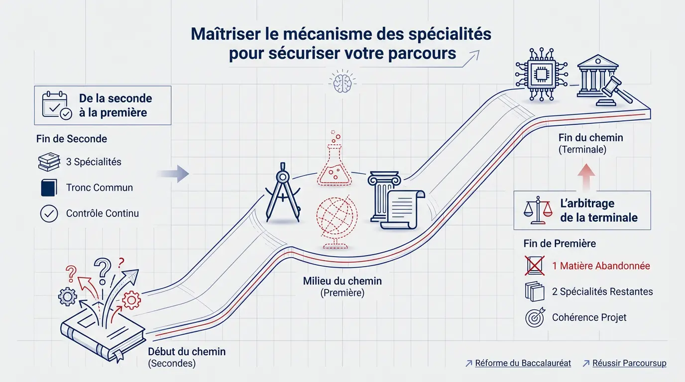 Schéma des choix de spécialités du baccalauréat de la première à la terminale