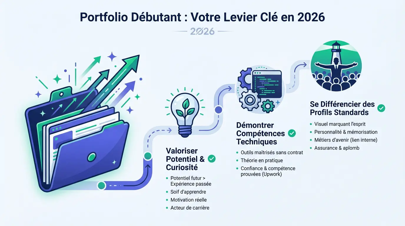 Jeune professionnel créant un portfolio numérique sur un ordinateur portable